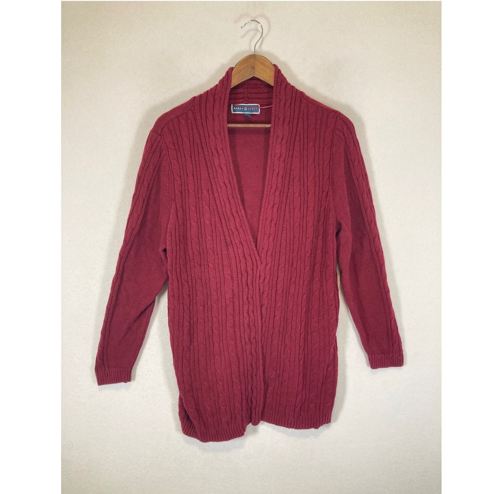 Classic Karen Scott Women XXL Burgundy Cableā Knit Shawl Cardigan Sweater